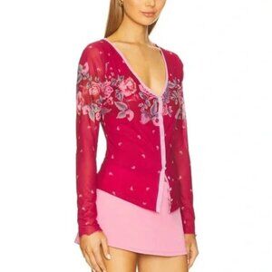 Free People Red and Pink Floral Top